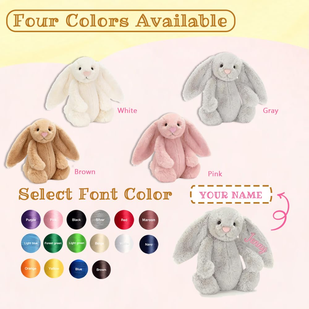 ZYHJJ Hase Personalisiertes Kuscheltier Weich Süß Hase Plüschtier Baby Geschenk, gestickten Text auf Ohren, Geschenkidee zur Geburt Geburtstag Ostern Weihnachten