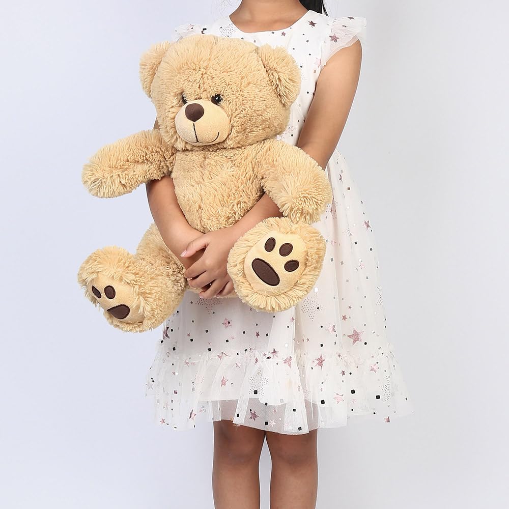 LotFancy Teddybär Plüschtier Kuscheltiere 43 cm, großer Braunbär, Süße Stofftier Spielzeug mit Fußabdrücken, Geschenke für Kinder Mädchen Freundin, Geburtstag, Hellbraun
