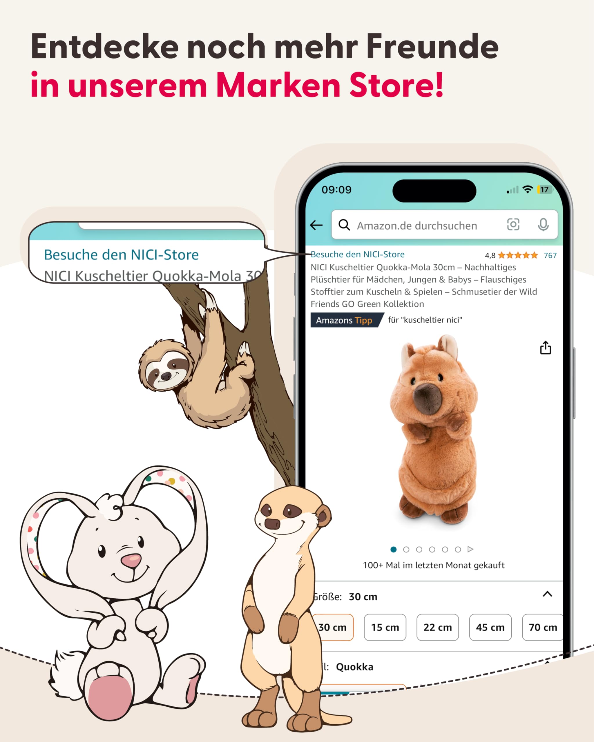 Kuscheltier Hase 50cm - beige - Stofftier aus weichem Plüsch, niedliches Plüschtier zum Kuscheln und Spielen, für Kinder & Erwachsene, tolle Geschenkidee | 62673