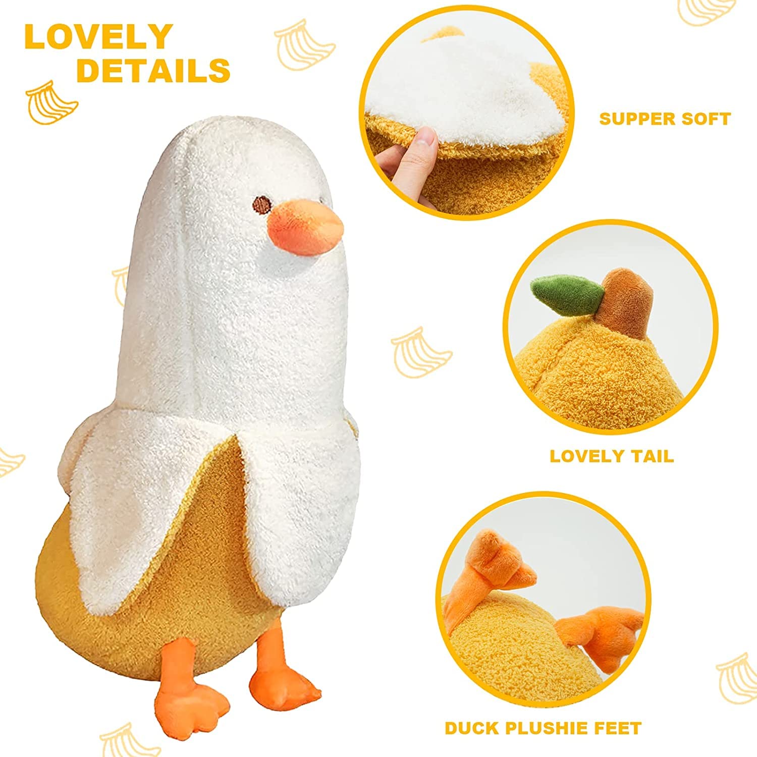 Cute Banana Duck Plush Toy Funny Plushies Banana Duck Stuffed Animal,Banana Duck Plush Pillow,Funny Hugging Pillow Sleeping Cushion Soft Gifts for Boys Girls Birthday Christmas (white, 90cm(35.4"))