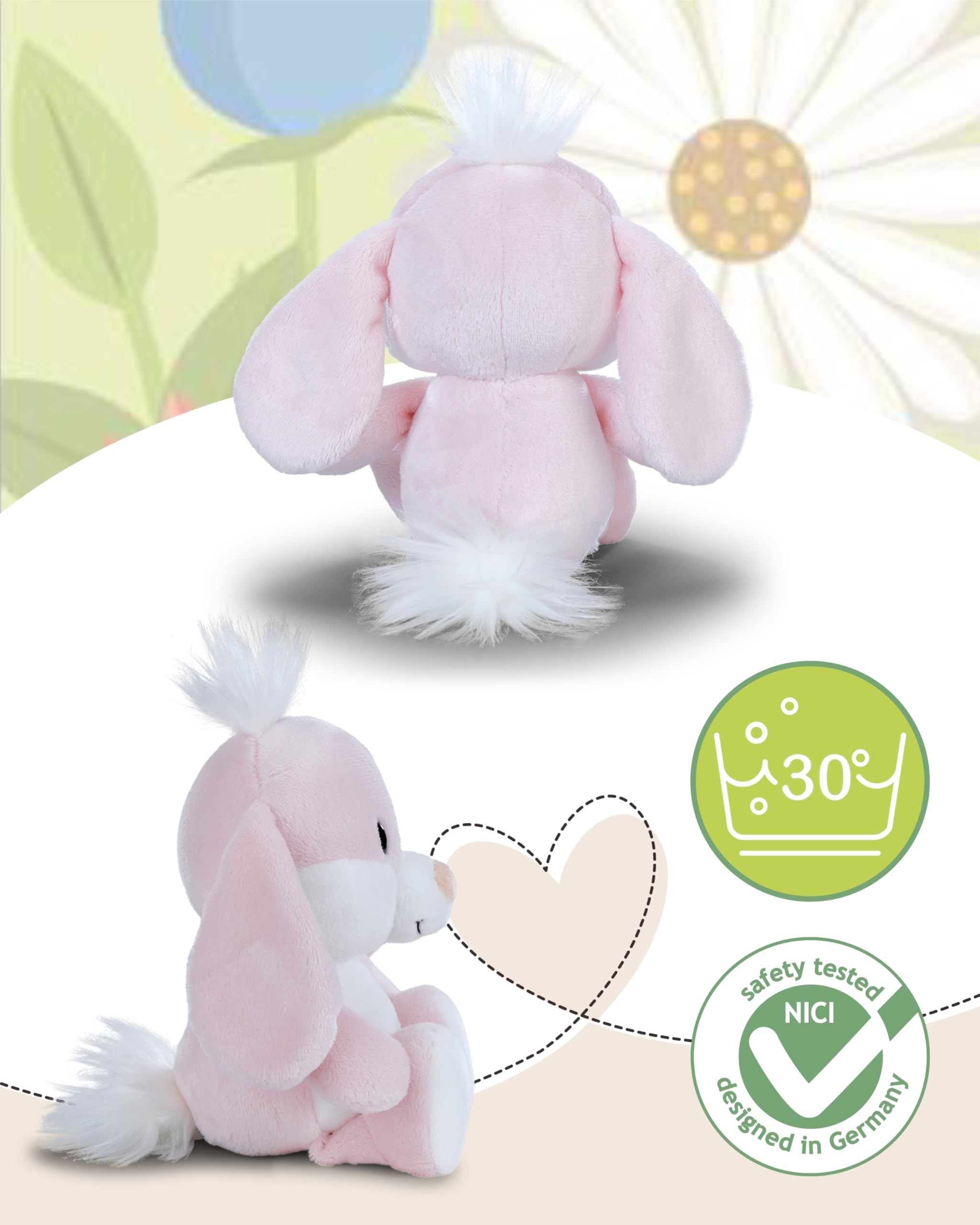 NICI Kuscheltier Hase 20cm - Hellrosa - Stofftier aus weichem Plüsch, niedliches Plüschtier zum Kuscheln und Spielen, für Kinder & Erwachsene, tolle Geschenkidee - 62677