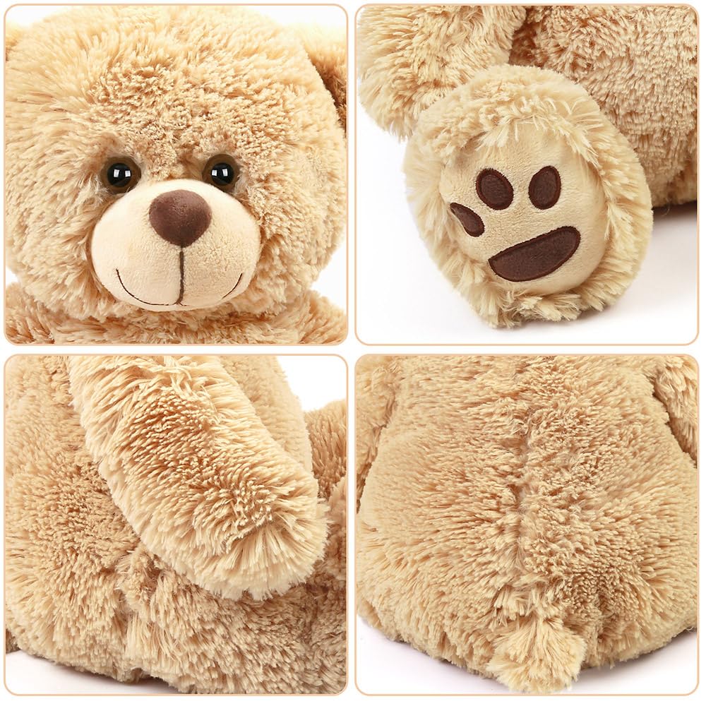 LotFancy Teddybär Plüschtier Kuscheltiere 43 cm, großer Braunbär, Süße Stofftier Spielzeug mit Fußabdrücken, Geschenke für Kinder Mädchen Freundin, Geburtstag, Hellbraun