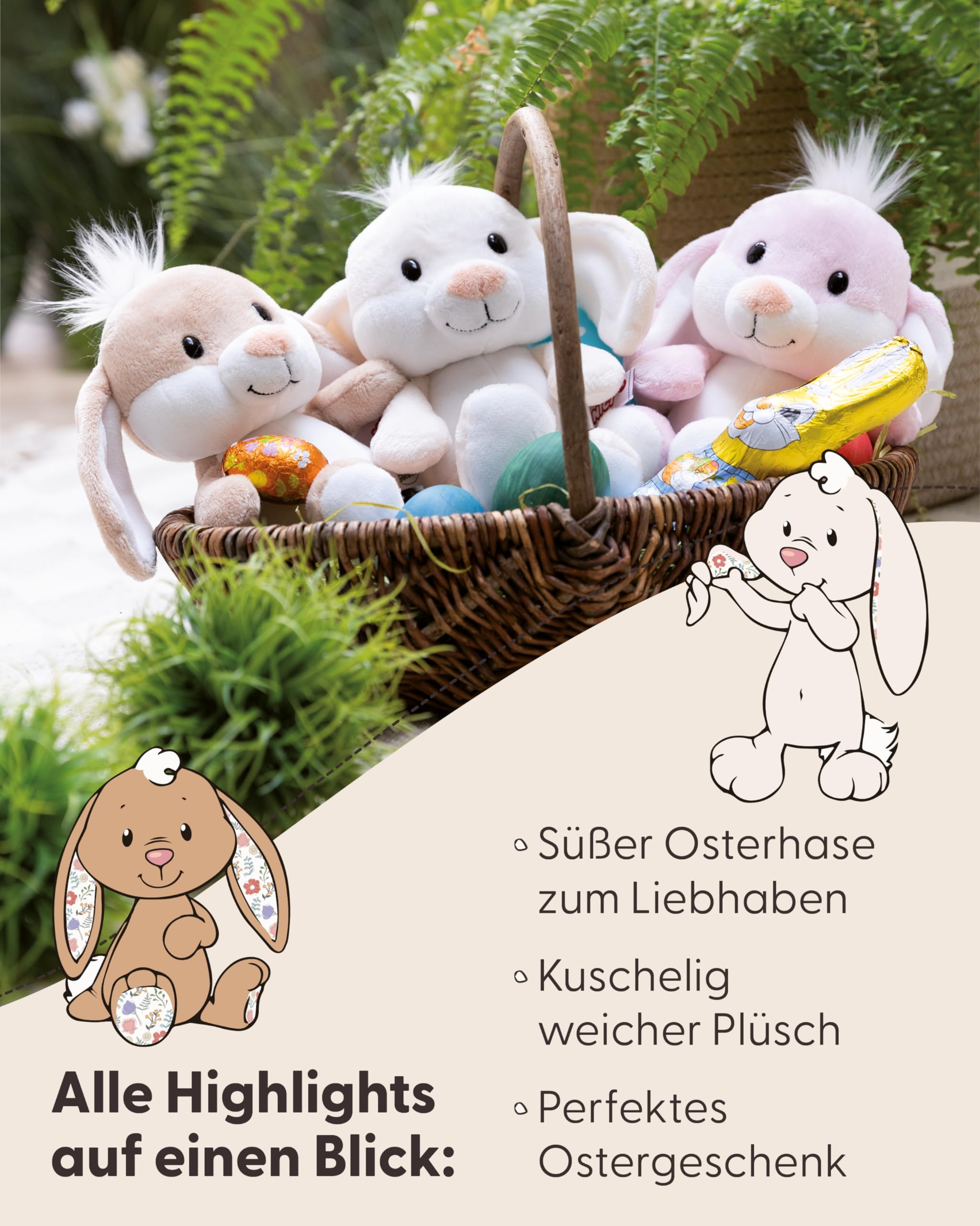 NICI Kuscheltier Hase 20cm - braun - Stofftier aus weichem Plüsch, niedliches Plüschtier zum Kuscheln und Spielen, für Kinder & Erwachsene, tolle Geschenkidee - 62676