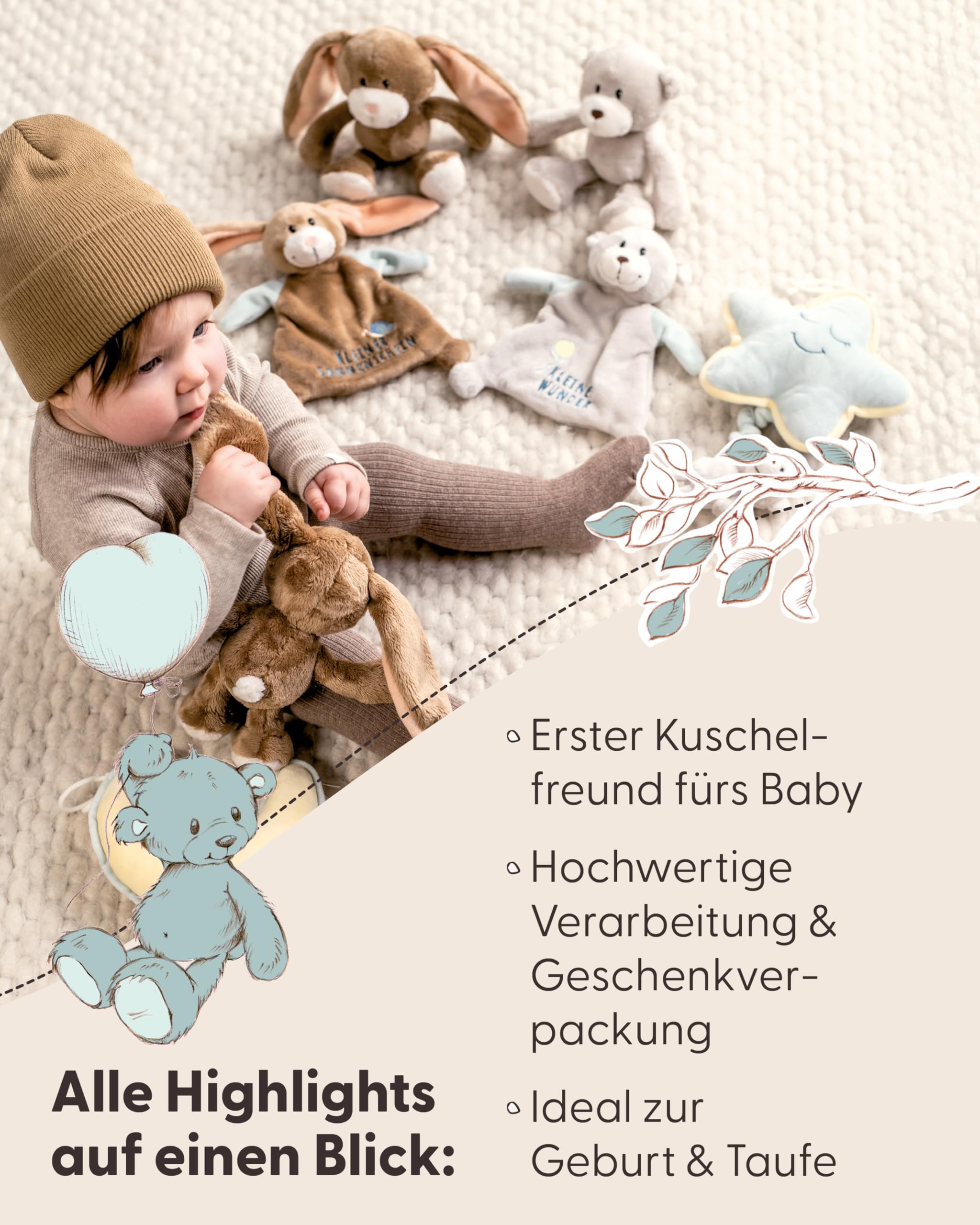 NICI Kuscheltier Hase Lopino 20cm in Geschenkbox 22,5x12,5x7cm - braun - Stofftier aus weichem Plüsch, niedliches Plüschtier zum Kuscheln und Spielen, für Babys & Kleinkinder