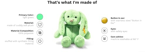 Steiff Tilda Hase 20cm grün, Plüschtier mit Schlappohren, Soft Cuddly Friends, Flauschiges Stofftier zum Kuscheln und Spielen, Kuscheltier für Mädchen und Jungen, waschmaschinenfest