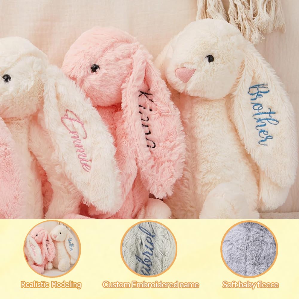 ZYHJJ Hase Personalisiertes Kuscheltier Weich Süß Hase Plüschtier Baby Geschenk, gestickten Text auf Ohren, Geschenkidee zur Geburt Geburtstag Ostern Weihnachten