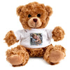 Kuscheltier Teddybär personalisiert – Flauschiges Plüschtier mit weißem T-Shirt zum Bedrucken – Weicher Teddybär für Babys & Kinder – Geschenk zur Geburt & Geburtstag