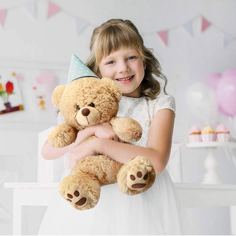 LotFancy Teddybär Plüschtier Kuscheltiere 43 cm, großer Braunbär, Süße Stofftier Spielzeug mit Fußabdrücken, Geschenke für Kinder Mädchen Freundin, Geburtstag, Hellbraun