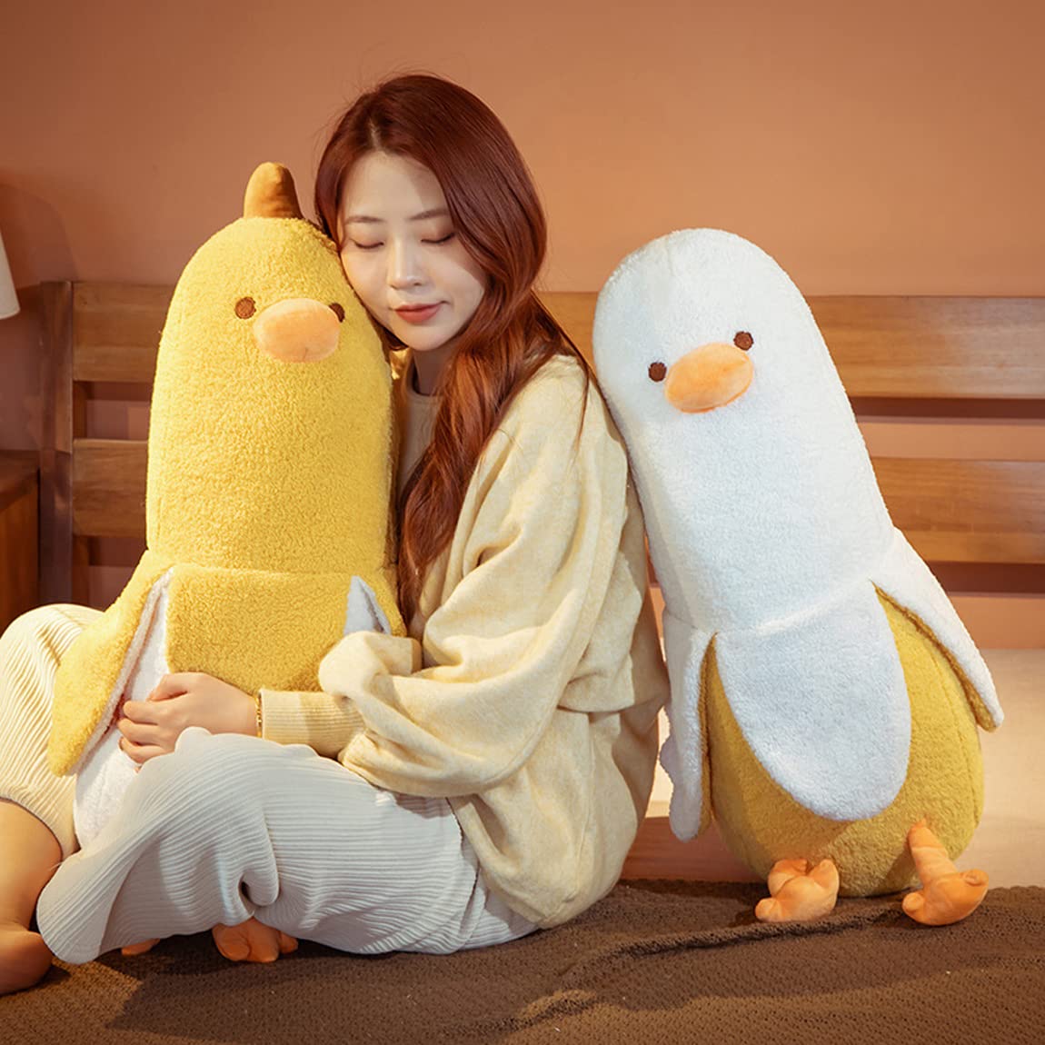 Cute Banana Duck Plush Toy Funny Plushies Banana Duck Stuffed Animal,Banana Duck Plush Pillow,Funny Hugging Pillow Sleeping Cushion Soft Gifts for Boys Girls Birthday Christmas (white, 90cm(35.4"))