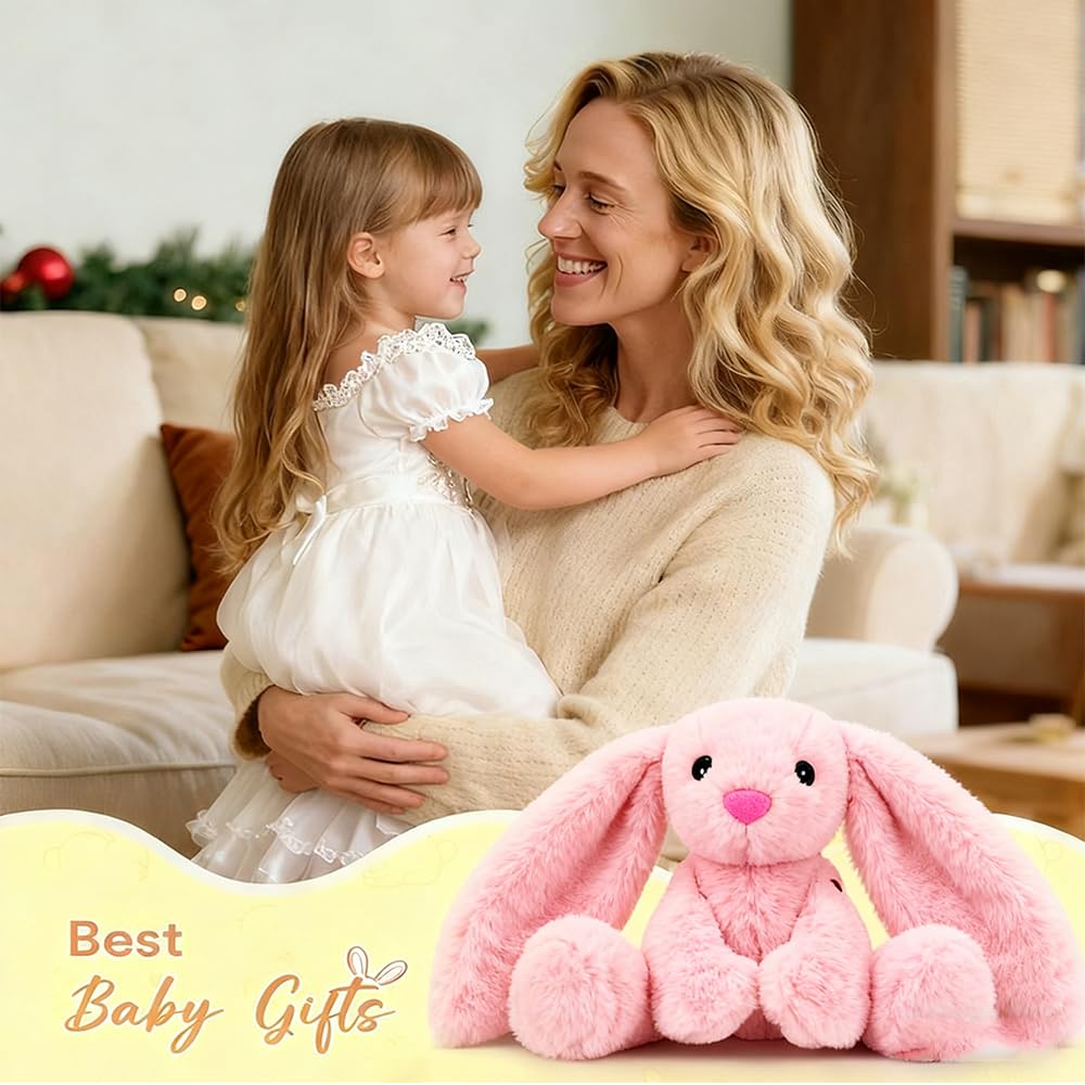 ZYHJJ Hase Personalisiertes Kuscheltier Weich Süß Hase Plüschtier Baby Geschenk, gestickten Text auf Ohren, Geschenkidee zur Geburt Geburtstag Ostern Weihnachten