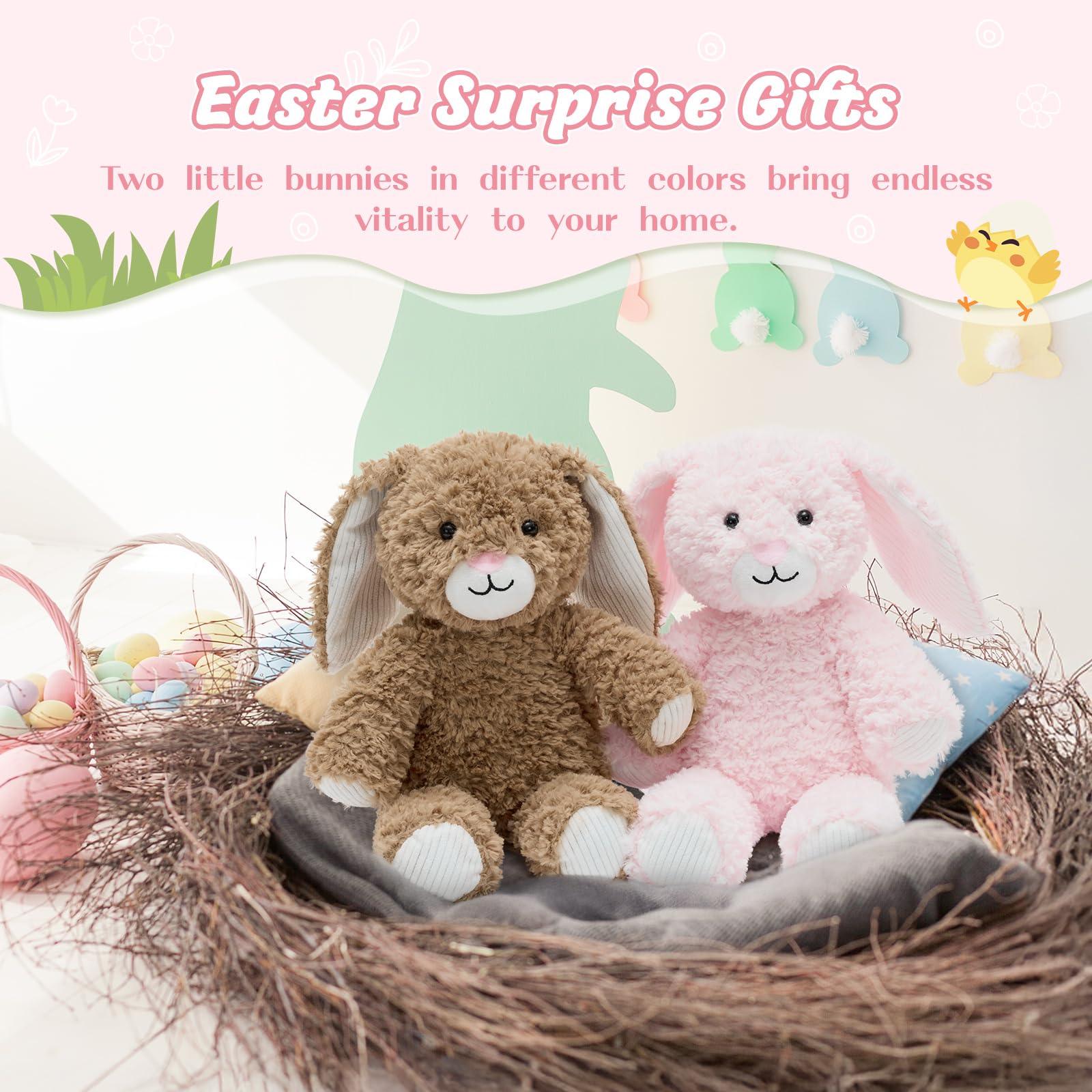 MorisMos 2 stücke süß Osterhase Kuscheltier Set, 30cm hoch plüschhase kuschelhase als Ostern deko, Kaninchen Bunny hase plüschtier stofftier, Kinder Ostern Geschenk