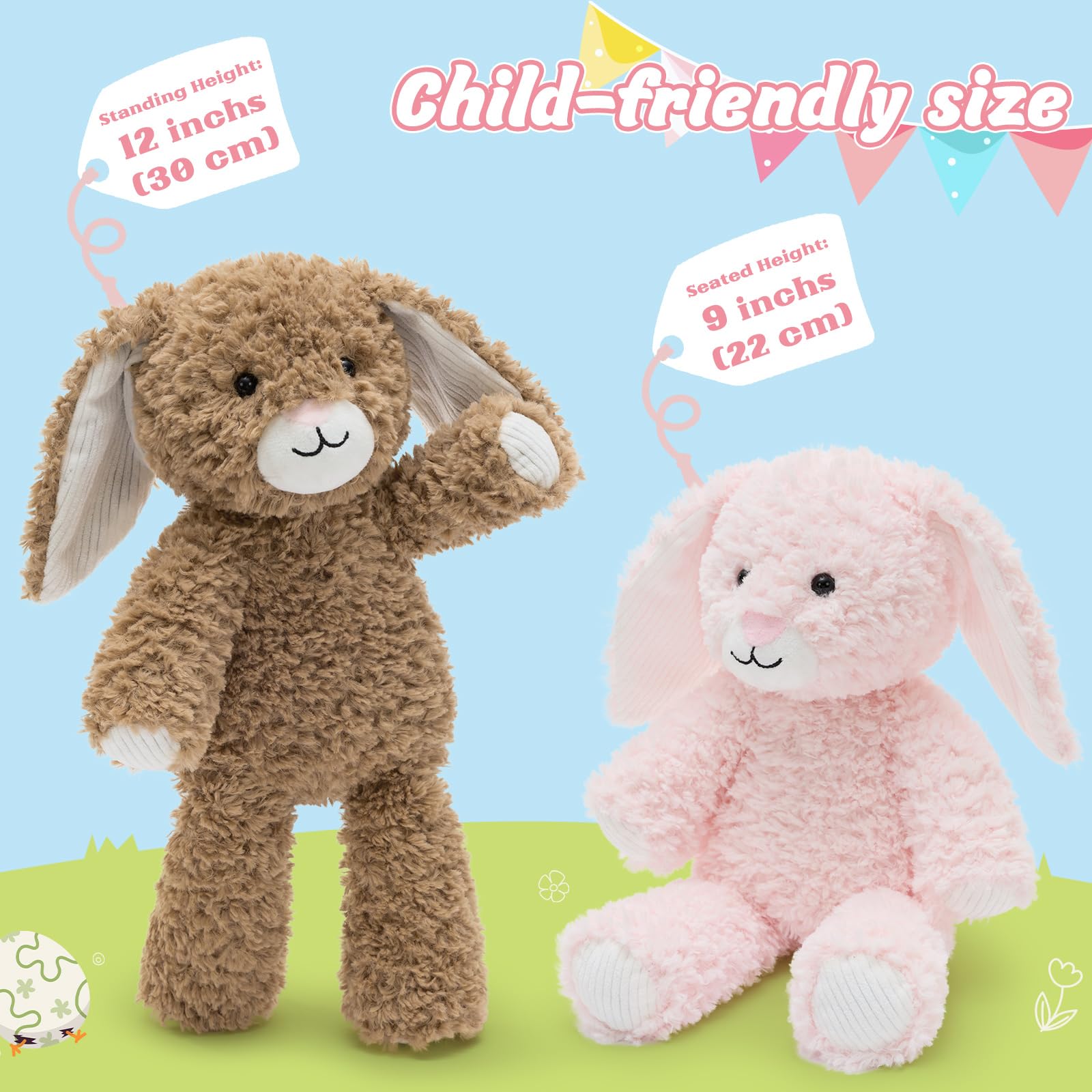 MorisMos 2 stücke süß Osterhase Kuscheltier Set, 30cm hoch plüschhase kuschelhase als Ostern deko, Kaninchen Bunny hase plüschtier stofftier, Kinder Ostern Geschenk