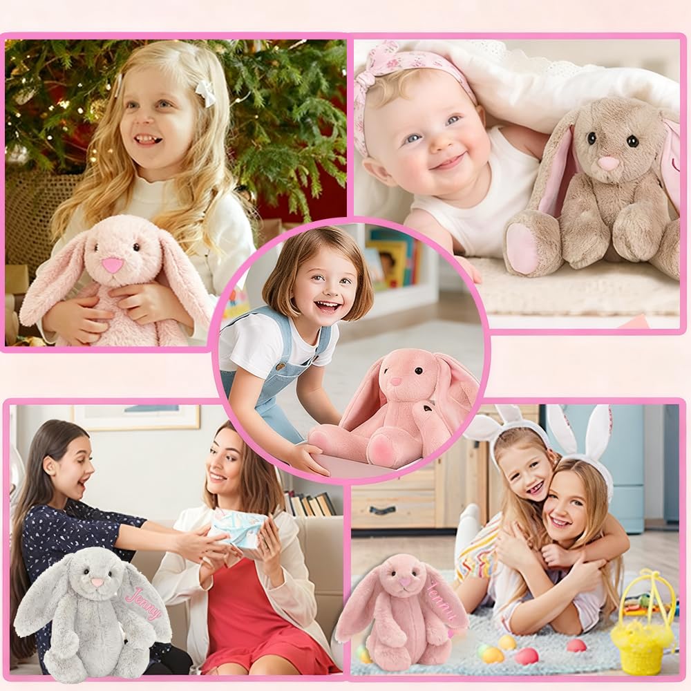ZYHJJ Hase Personalisiertes Kuscheltier Weich Süß Hase Plüschtier Baby Geschenk, gestickten Text auf Ohren, Geschenkidee zur Geburt Geburtstag Ostern Weihnachten