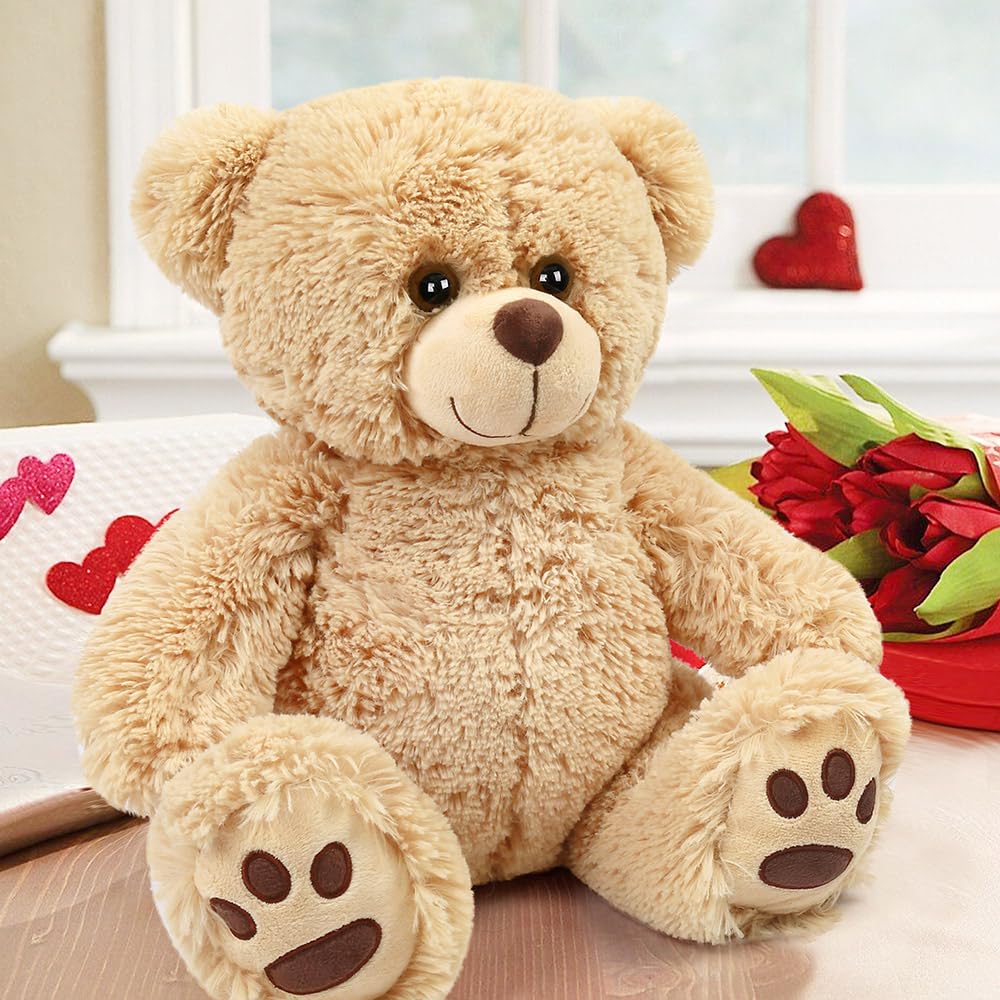 LotFancy Teddybär Plüschtier Kuscheltiere 43 cm, großer Braunbär, Süße Stofftier Spielzeug mit Fußabdrücken, Geschenke für Kinder Mädchen Freundin, Geburtstag, Hellbraun