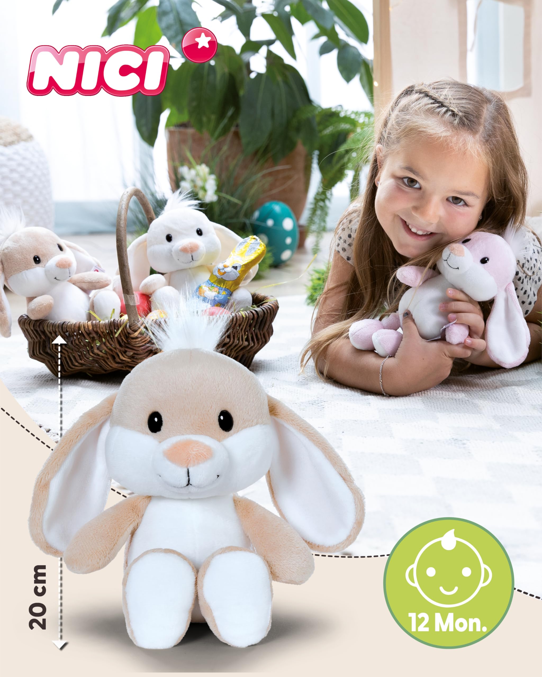 NICI Kuscheltier Hase 20cm - braun - Stofftier aus weichem Plüsch, niedliches Plüschtier zum Kuscheln und Spielen, für Kinder & Erwachsene, tolle Geschenkidee - 62676