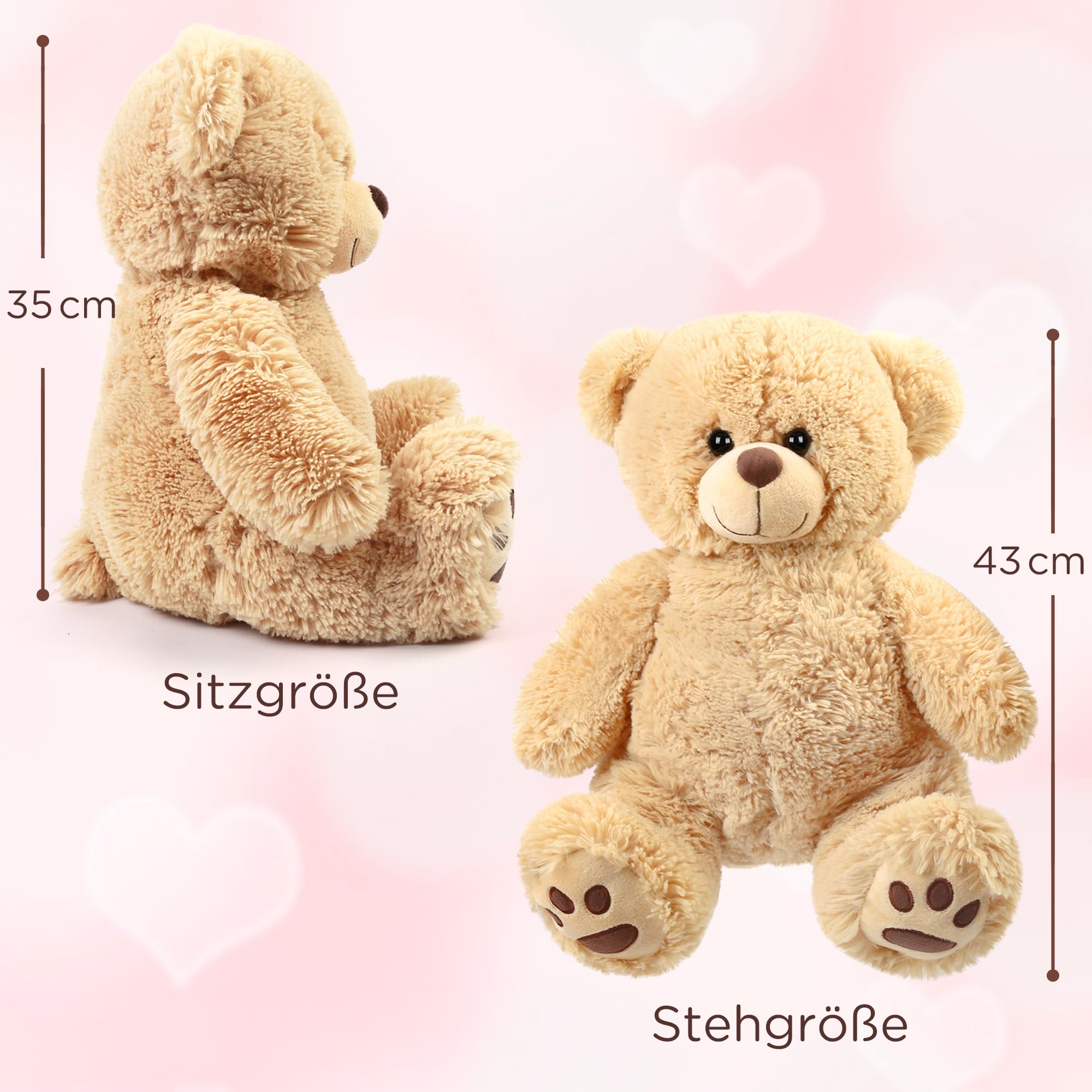 LotFancy Teddybär Plüschtier Kuscheltiere 43 cm, großer Braunbär, Süße Stofftier Spielzeug mit Fußabdrücken, Geschenke für Kinder Mädchen Freundin, Geburtstag, Hellbraun