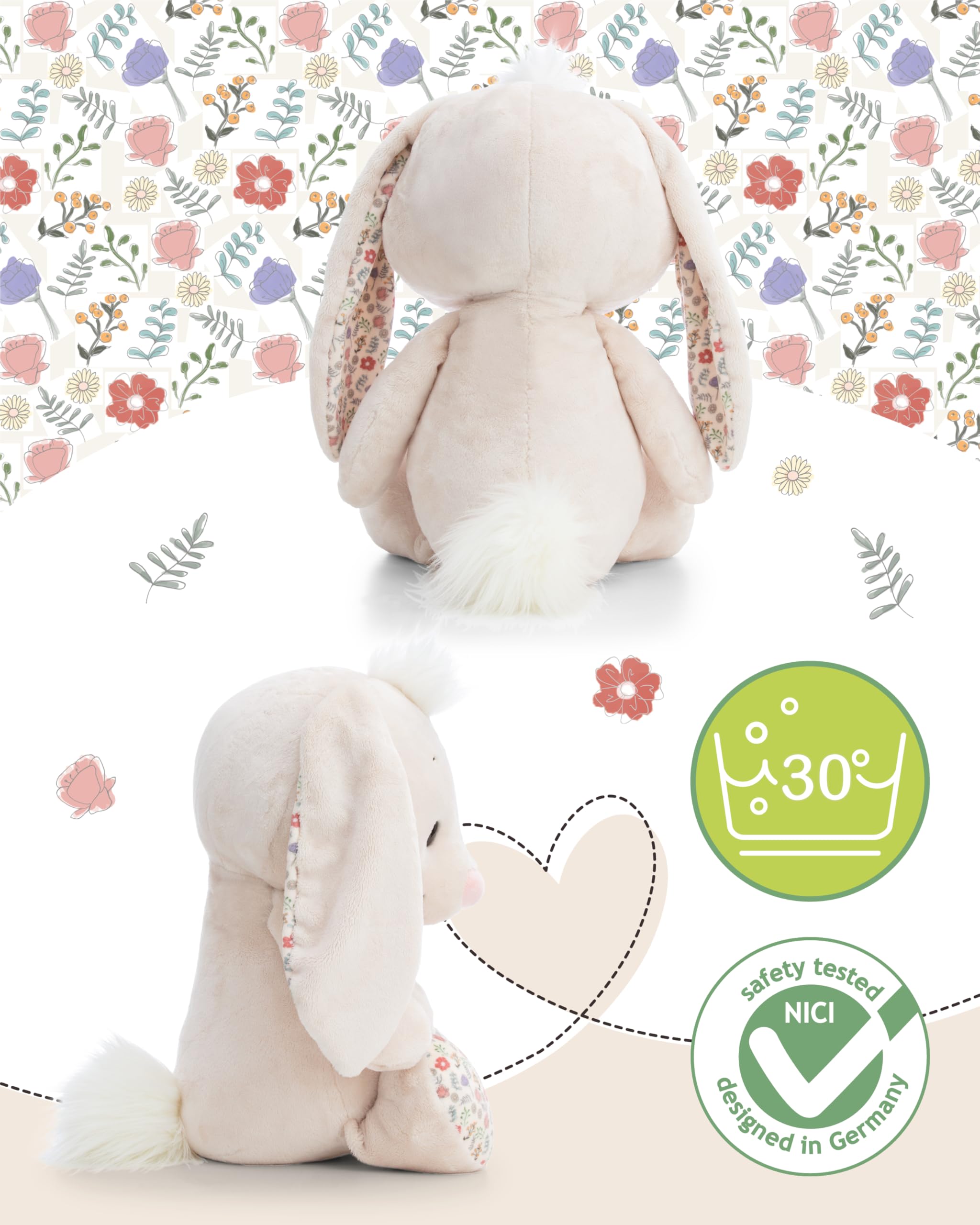 Kuscheltier Hase 50cm - beige - Stofftier aus weichem Plüsch, niedliches Plüschtier zum Kuscheln und Spielen, für Kinder & Erwachsene, tolle Geschenkidee | 62673