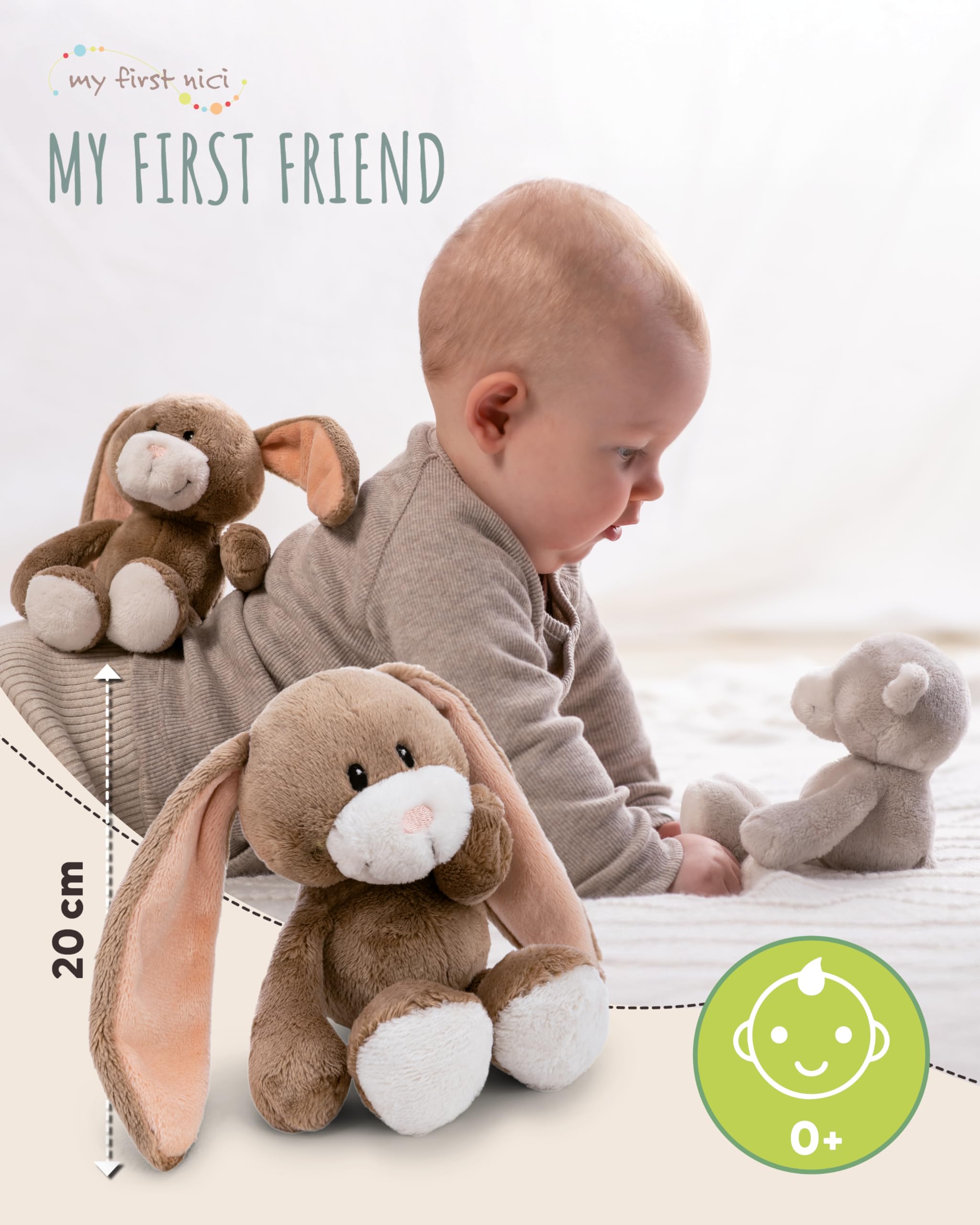 NICI Kuscheltier Hase Lopino 20cm in Geschenkbox 22,5x12,5x7cm - braun - Stofftier aus weichem Plüsch, niedliches Plüschtier zum Kuscheln und Spielen, für Babys & Kleinkinder
