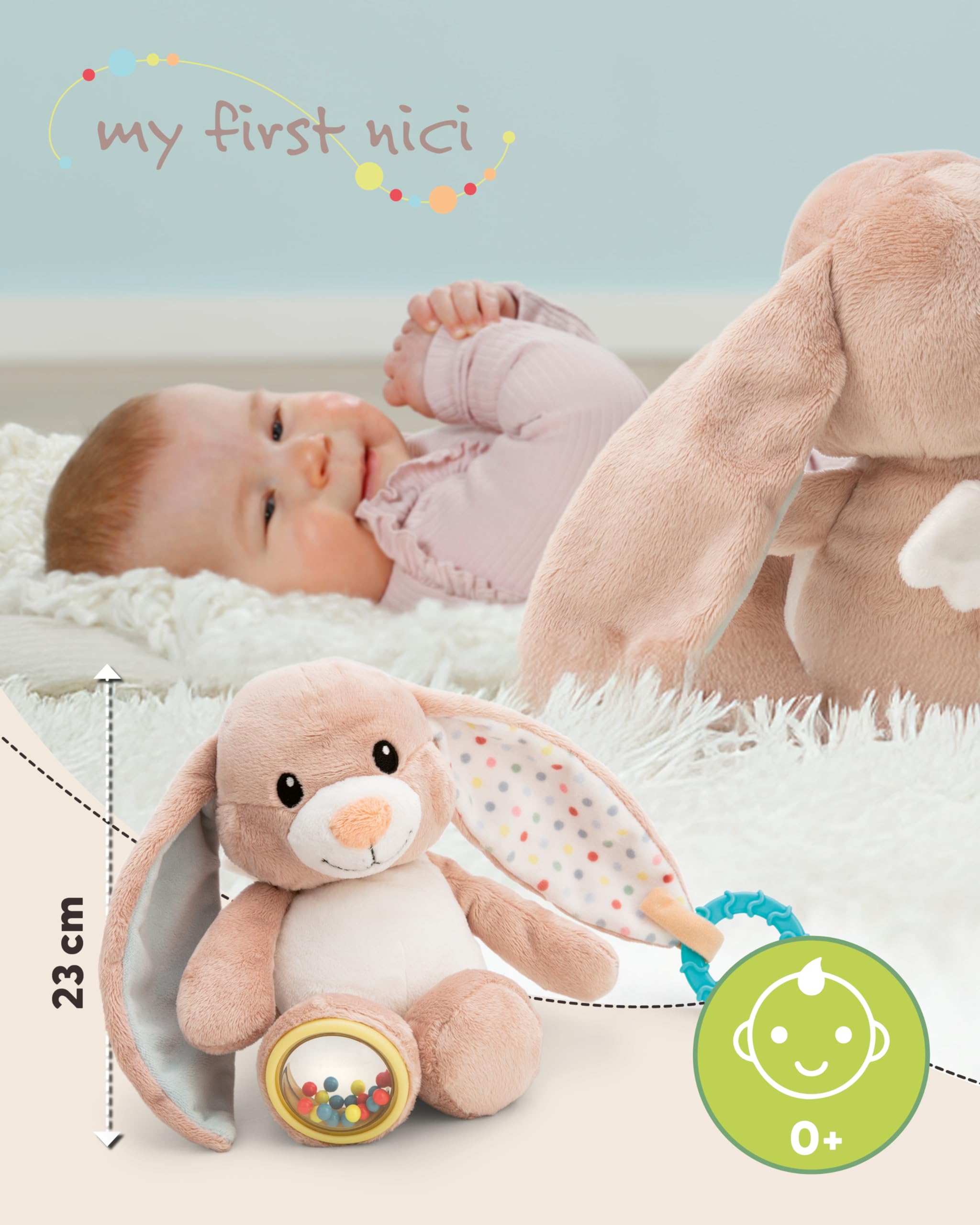 Activity Kuscheltier Hase Fjella 23cm - rosa - Plüschtier für Babys und Kleinkinder zum Greifen, Knuddeln, Entdecken und Einschlafen | 61887