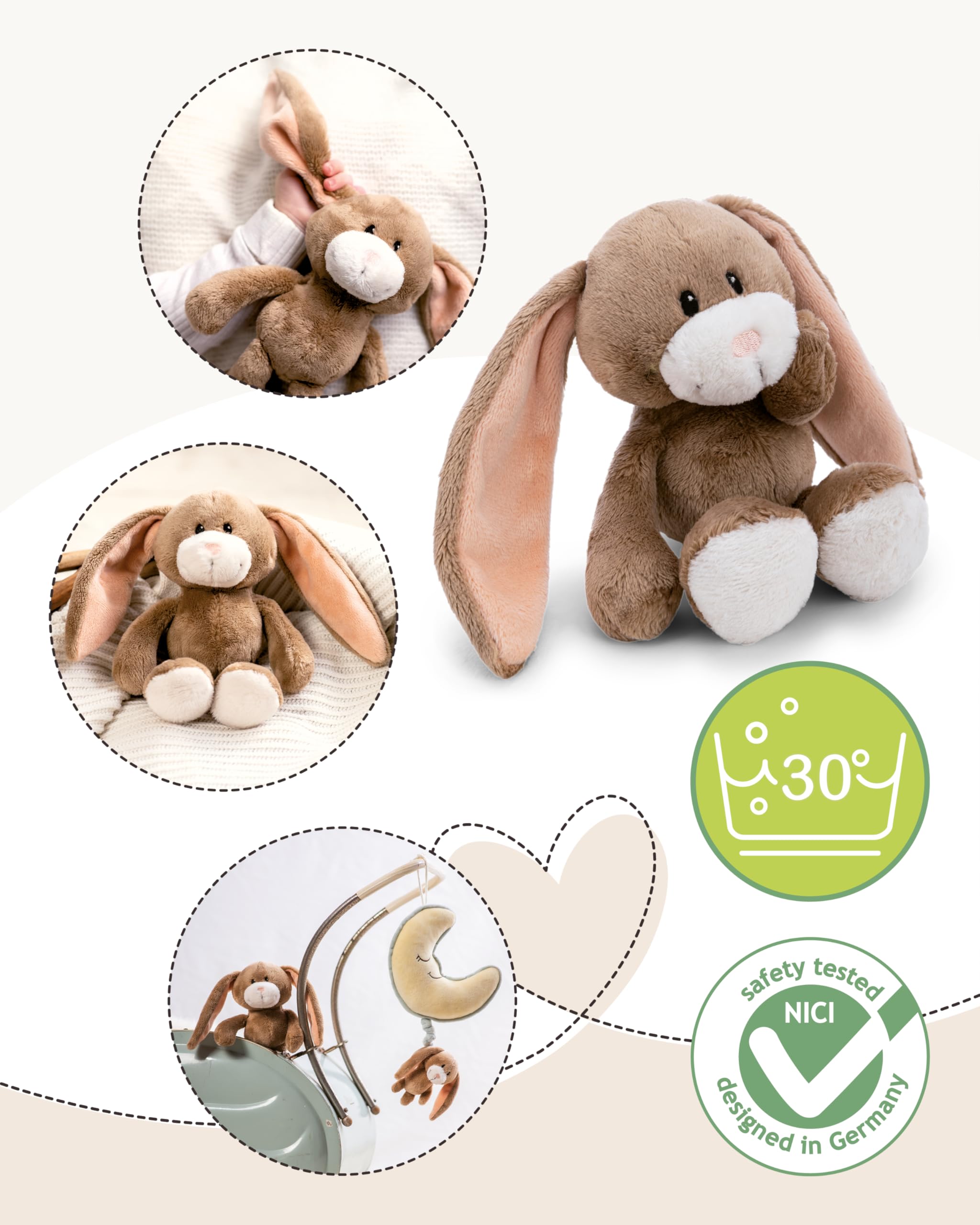 NICI Kuscheltier Hase Lopino 20cm in Geschenkbox 22,5x12,5x7cm - braun - Stofftier aus weichem Plüsch, niedliches Plüschtier zum Kuscheln und Spielen, für Babys & Kleinkinder