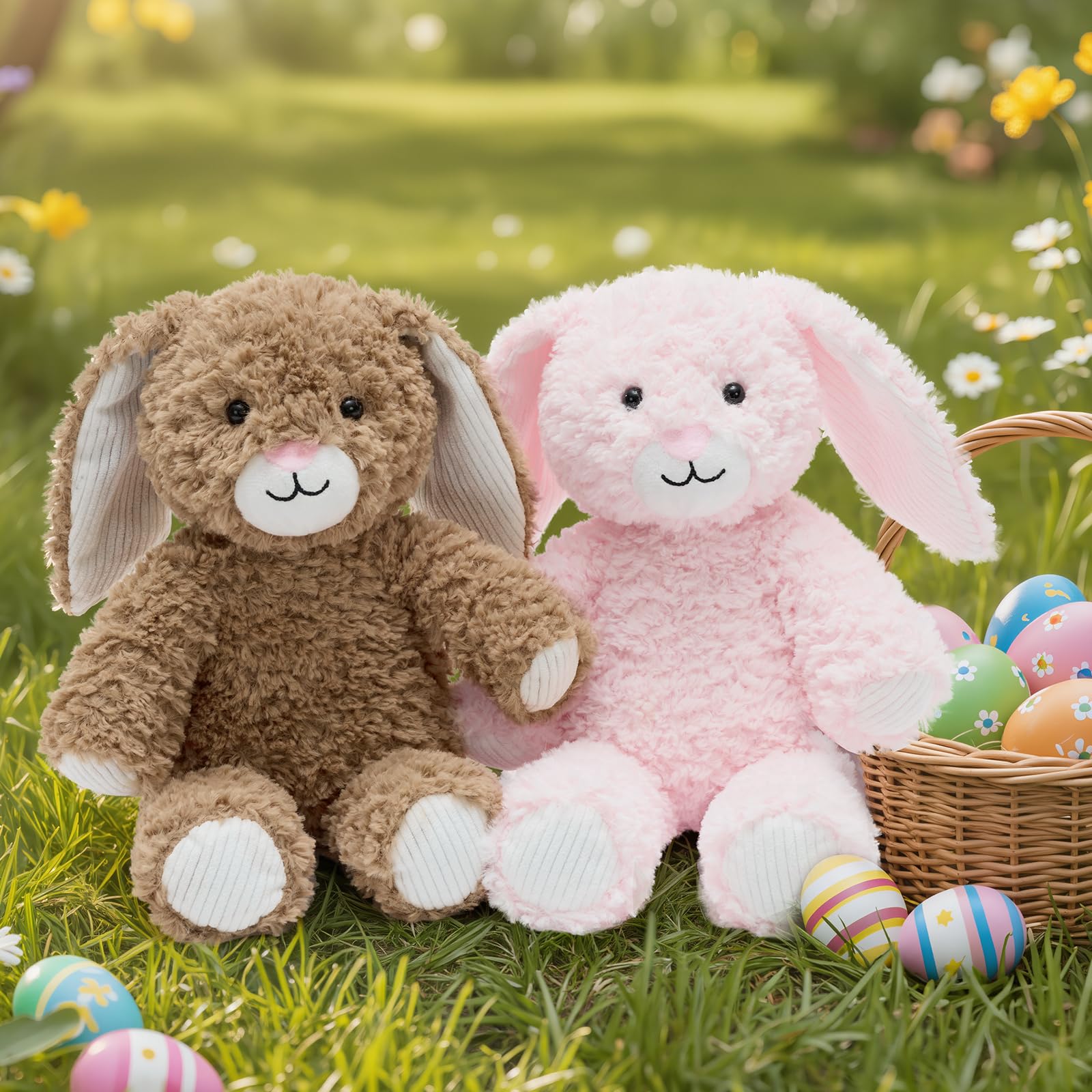 MorisMos 2 stücke süß Osterhase Kuscheltier Set, 30cm hoch plüschhase kuschelhase als Ostern deko, Kaninchen Bunny hase plüschtier stofftier, Kinder Ostern Geschenk