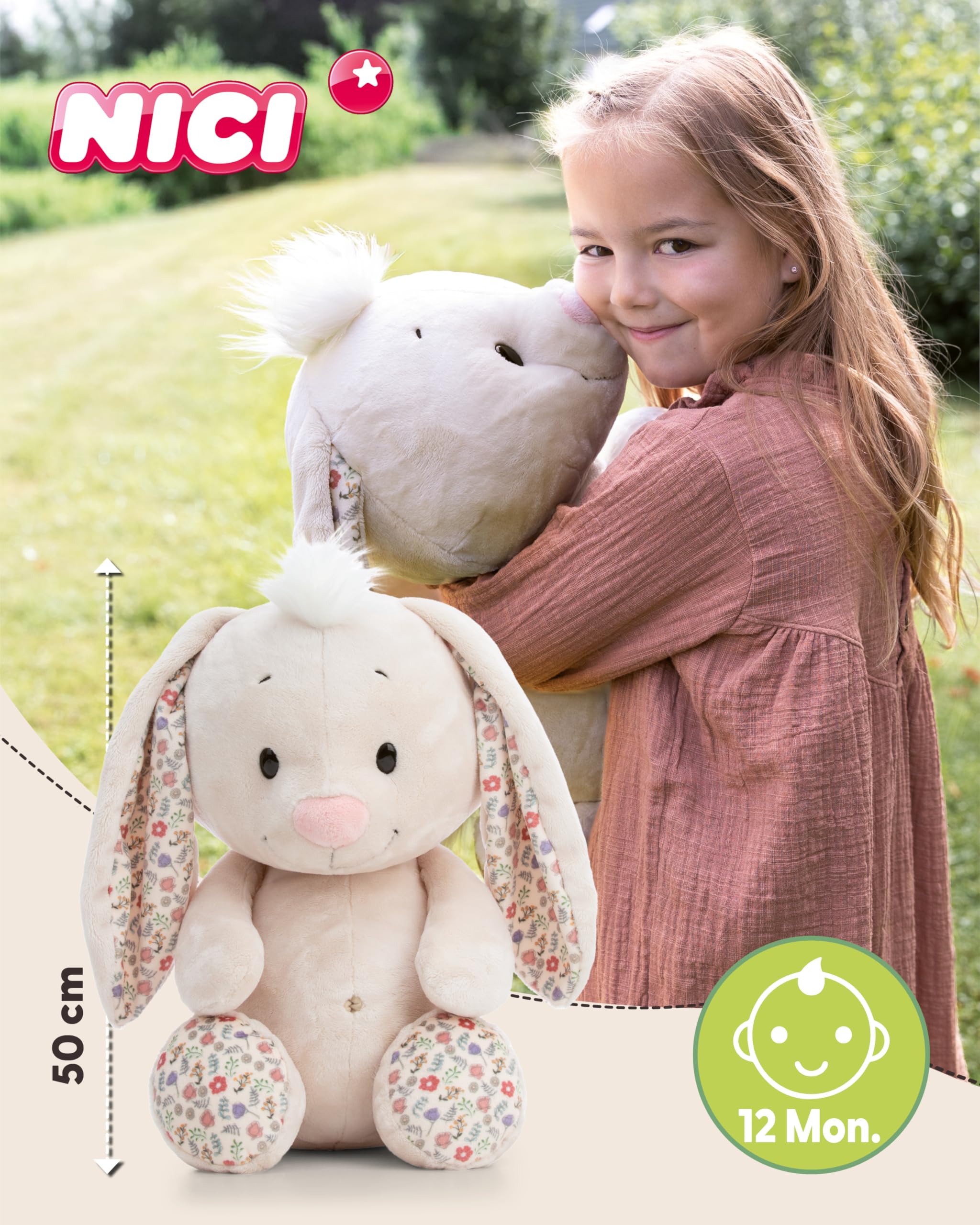 Kuscheltier Hase 50cm - beige - Stofftier aus weichem Plüsch, niedliches Plüschtier zum Kuscheln und Spielen, für Kinder & Erwachsene, tolle Geschenkidee | 62673
